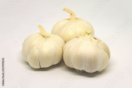 Three of Fresh Garlic Bulbs Isolated on White Background 