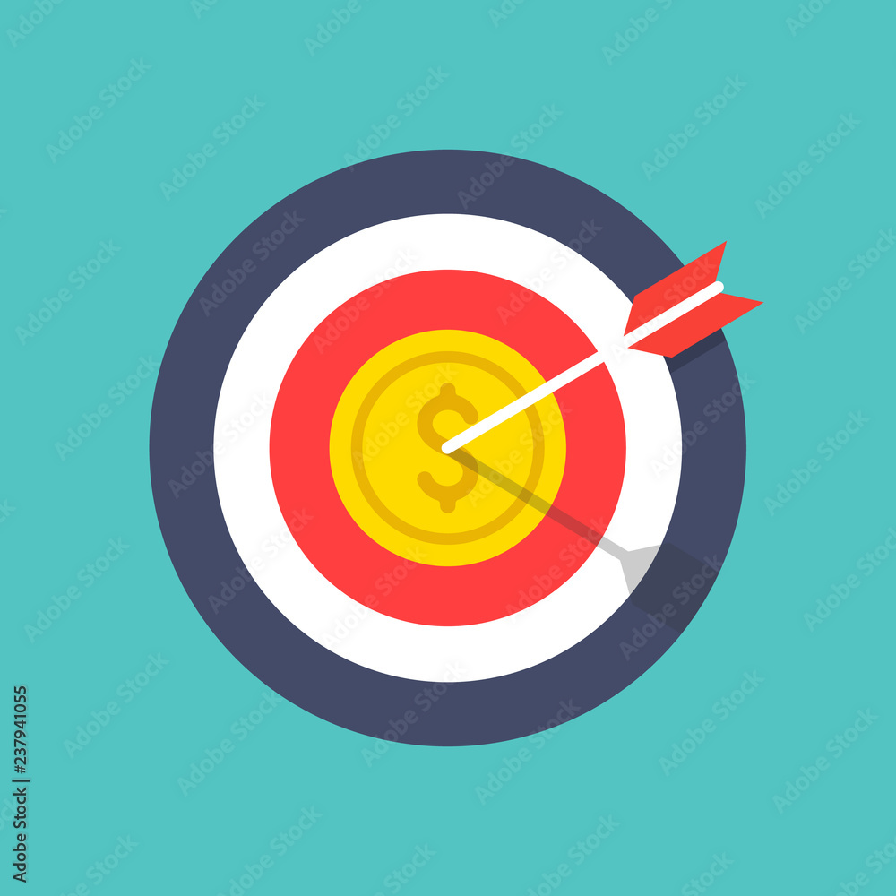 Target with arrow and coin. Target icon. Business concepts. Flat design. Vector icon Target with arrow and coin. Target icon. Business concepts. Flat design. Vector icon