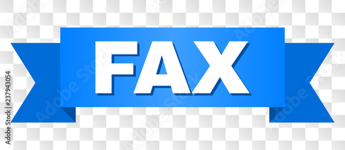 FAX text on a ribbon. Designed with white caption and blue stripe. Vector banner with FAX tag on a transparent background.