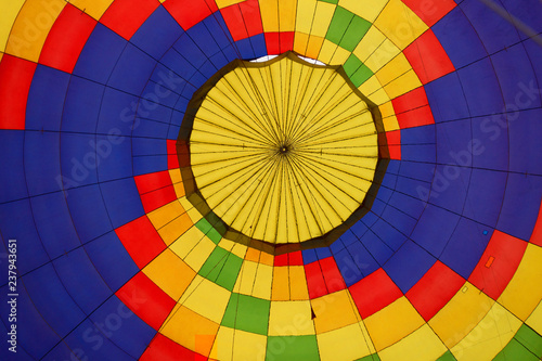 Bottom view from the inside at the multicolored balloon dome