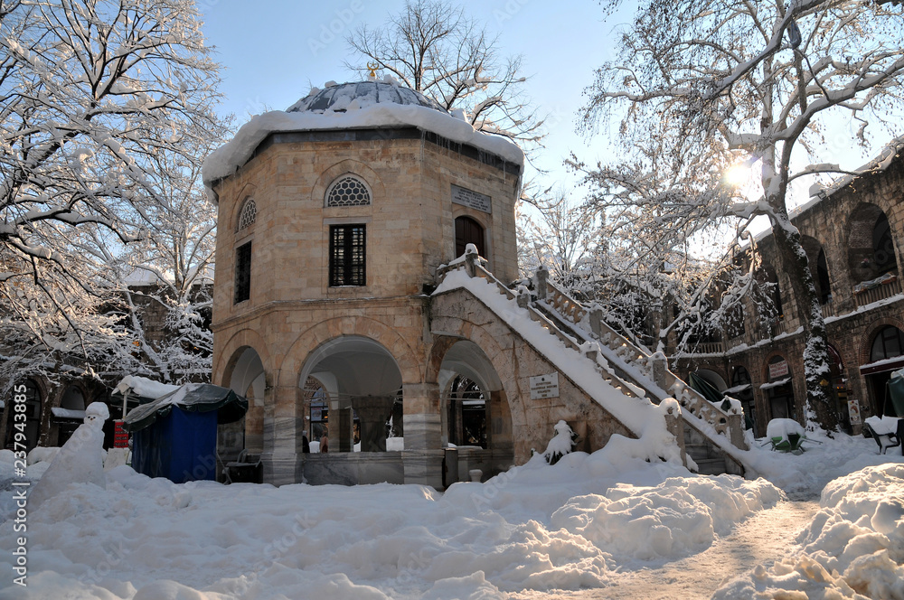 historic kozahan bazaar covered with snow historic kozahan bazaar covered with snow