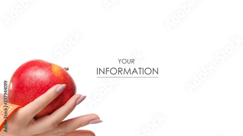 Apple centimeter in hand health losing weight pattern on white background isolation