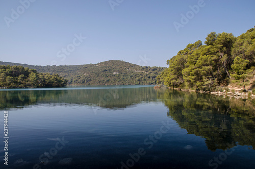 the big lake in the morning, seascape at mljiet island national park. big lake coast. croatia, dalmatia.