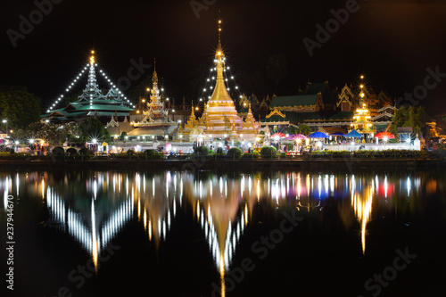 The beauty of Wat Chong Klang and Wat Chong Kham temples in Mae Hong Son the night, Thailand