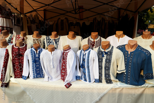 Wallpaper Mural Fair in Odessa. Showcase with Ukrainian embroidered shirts. Torontodigital.ca