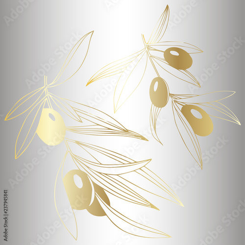 Wallpaper Mural Vector Golden olive branch. Plant botanical foliage. Golden engraved ink art. Isolated olive illustration element. Torontodigital.ca