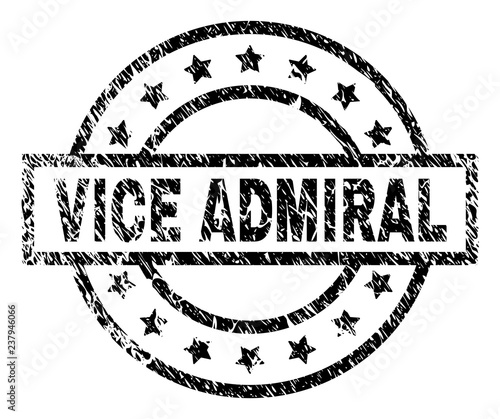 VICE ADMIRAL stamp seal watermark with distress style. Designed with rectangle, circles and stars. Black vector rubber print of VICE ADMIRAL label with scratched texture.