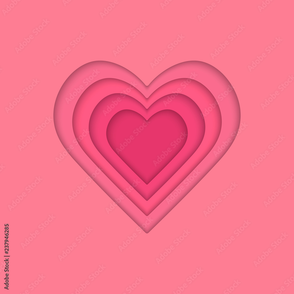 Pink vector background. Frame tiered heart. For St. Valentine's Day