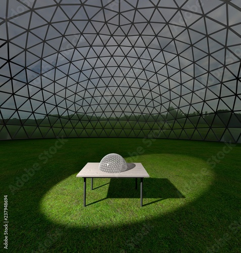 Replica of geodesic dome on table