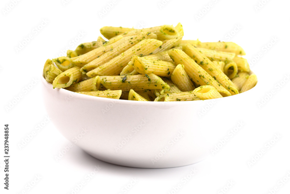 Bowl of Penne Pasta with Pesto Sauce Bowl of Penne Pasta with Pesto Sauce