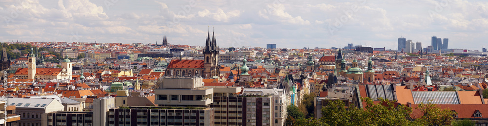 View of the old and new part of the city. Czech capital: Prague.