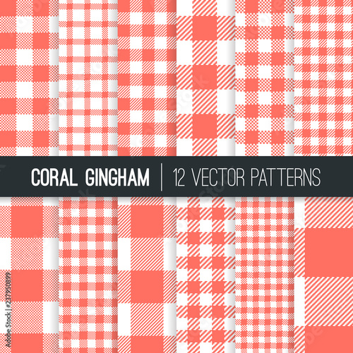 Coral Pink Pixel Gingham an...