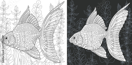 Coloring page with gold fish