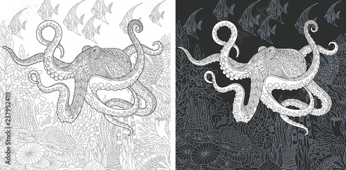 Coloring page with octopus