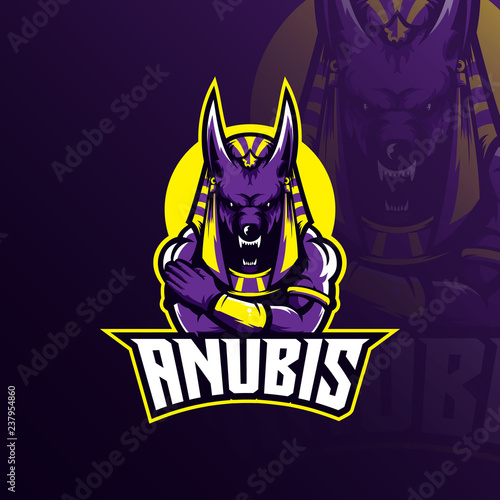 anubis logo mascot  design  vector with modern illustration concept style for badge, emblem and tshirt printing. angry anubis illustration.