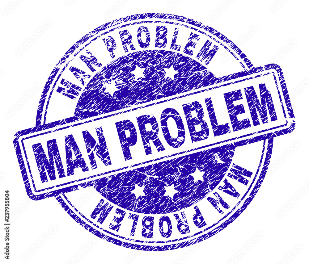 MAN PROBLEM stamp seal watermark with grunge style. Designed with rounded rectangles and circles. Blue vector rubber print of MAN PROBLEM text with grunge texture. MAN PROBLEM stamp seal watermark with grunge style. Designed with rounded rectangles and circles. Blue vector rubber print of MAN PROBLEM text with grunge texture.