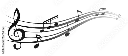 Music notes wave, black group musical notes – vector