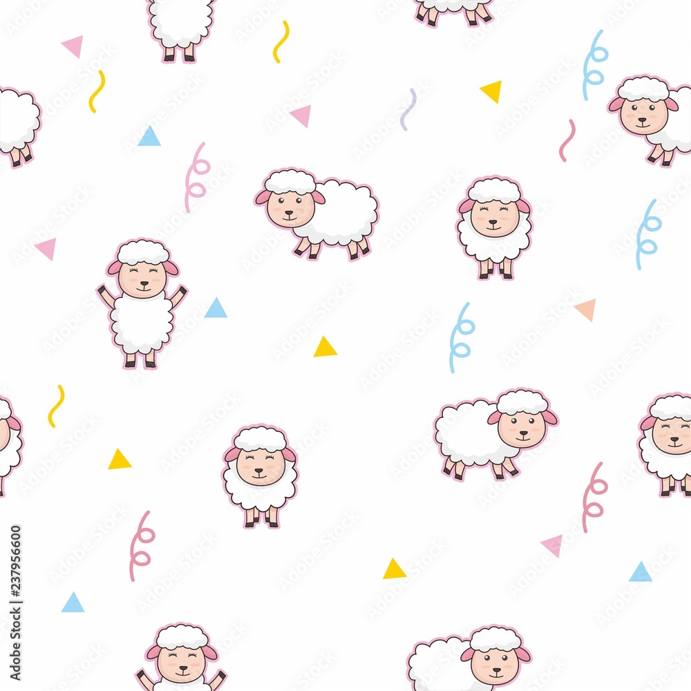 Cute white seamless background with sheep cartoon vector Cute white seamless background with sheep cartoon vector
