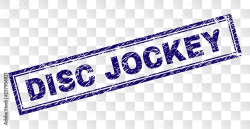 DISC JOCKEY stamp seal watermark with rubber print style and double framed rectangle shape. Stamp is placed on a transparent background.