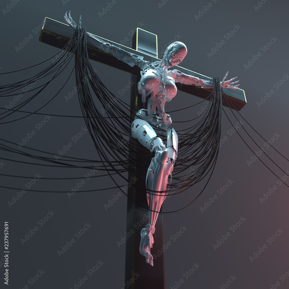 crucifixion of a robot on the cross Stock Illustration | Adobe Stock