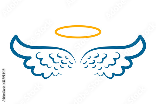 Angel wings icon with nimbus - stock vector