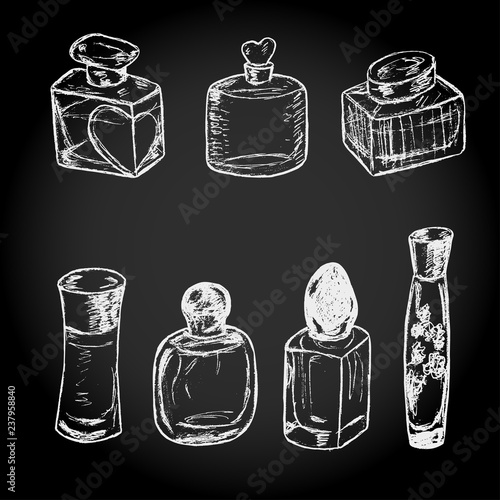 Hand drawn sketched perfume bottles