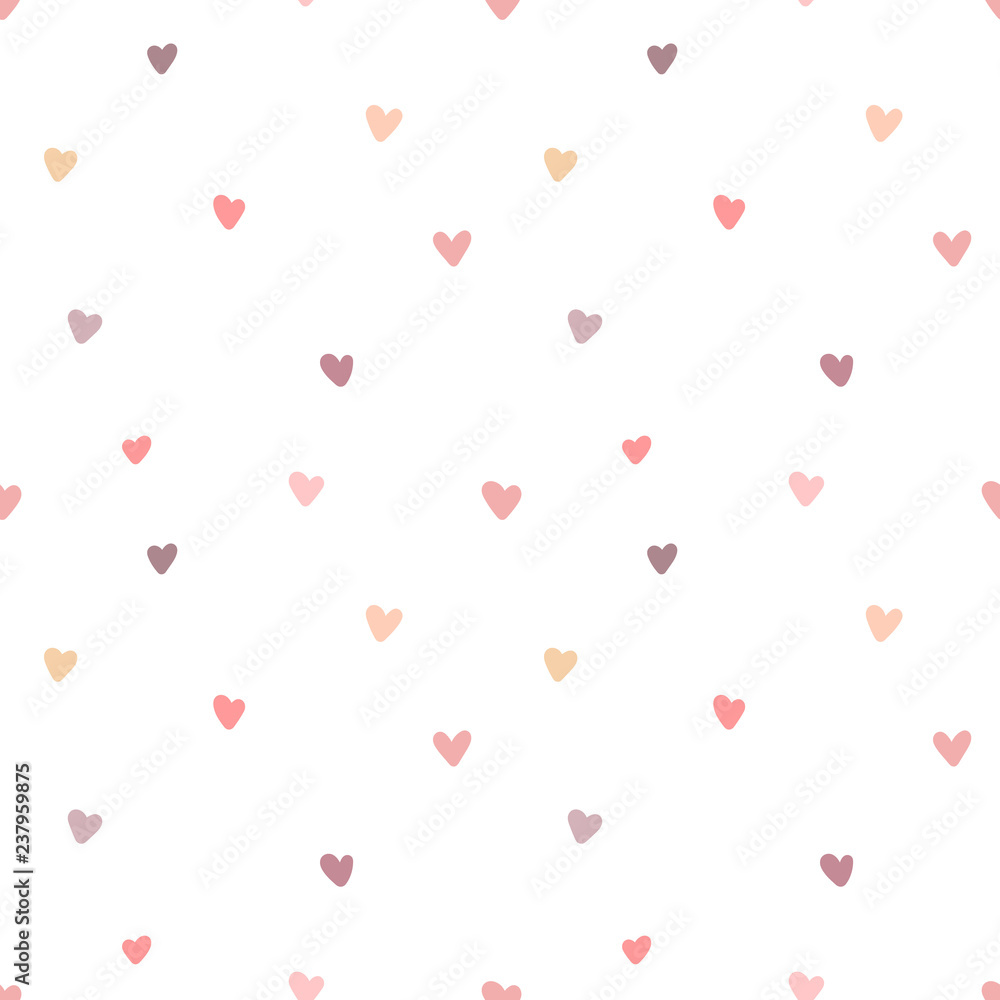 Seamless pattern of hand-drawn hearts at a great distance. Vector image for Valentine's Day, lovers, prints, clothes, textiles, cards, holidays, children, baby shower, wrapping paper.