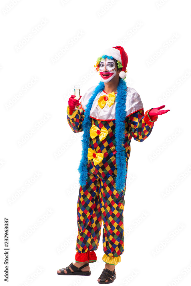 Young funny clown comedian isolated on white 