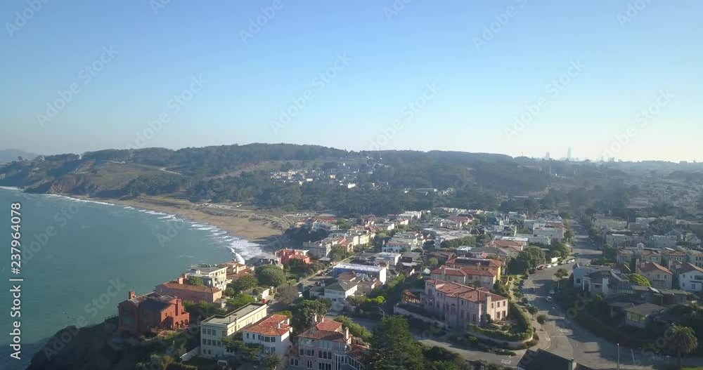Panoramic Drone View of Golden Gate Bridge and Beach - San Francisco California Panoramic Drone View of Golden Gate Bridge and Beach - San Francisco California