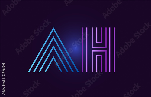 blue pink ah a h gradient alphabet letter combination logo icon design