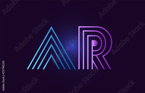 blue pink ar a r gradient alphabet letter combination logo icon design