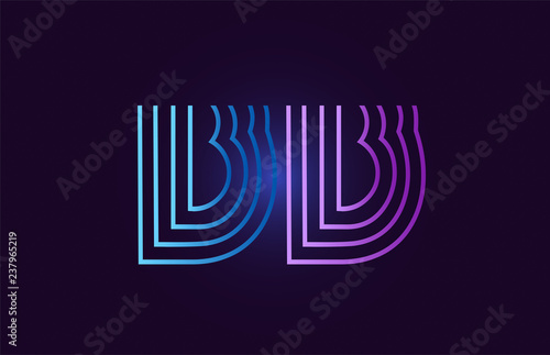 blue pink bb b b gradient alphabet letter combination logo icon design