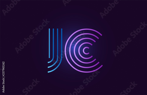 blue pink jc j c gradient alphabet letter combination logo icon design