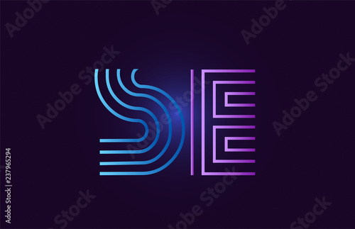 blue pink se s e gradient alphabet letter combination logo icon design
