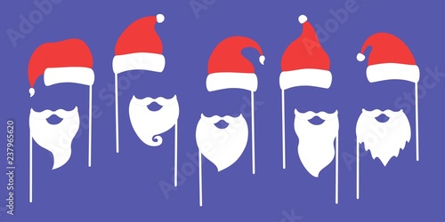 Set of piece photo booth props for Santa Claus. Vector illustration.