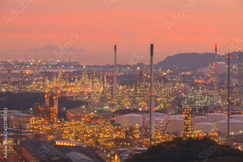 Industrial area with Oil refinery,Oil refinery at twilight,Oil refinery with sunset