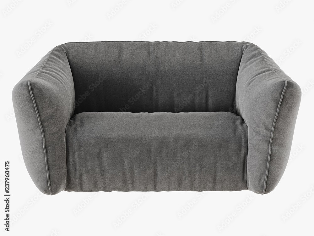 Fototapeta premium Soft gray fabric sofa over white background 3d rendering