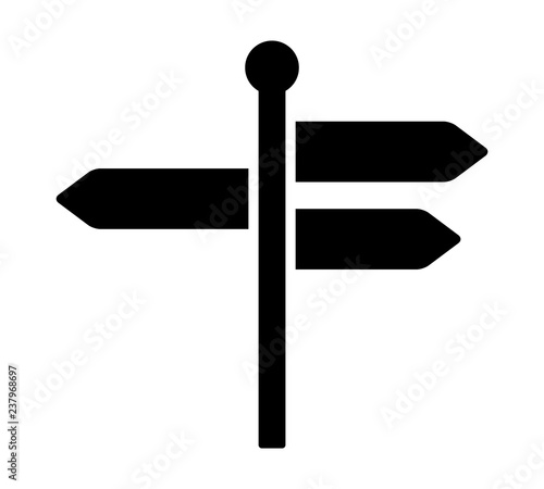 Signpost, guidepost or road sign with three different blank information arrows flat vector icon for travel apps and websites