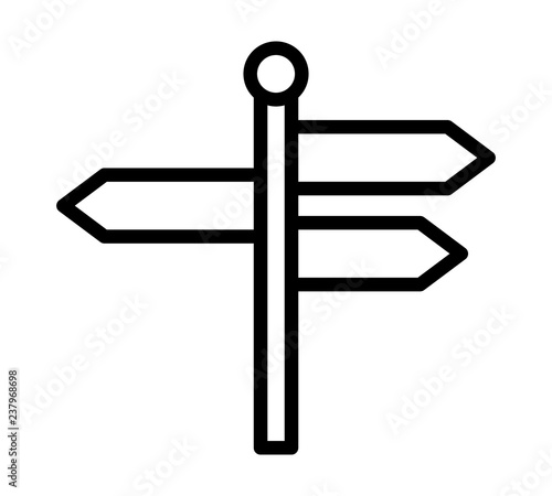 Signpost, guidepost or road sign with three different blank information arrows line art vector icon for travel apps and websites