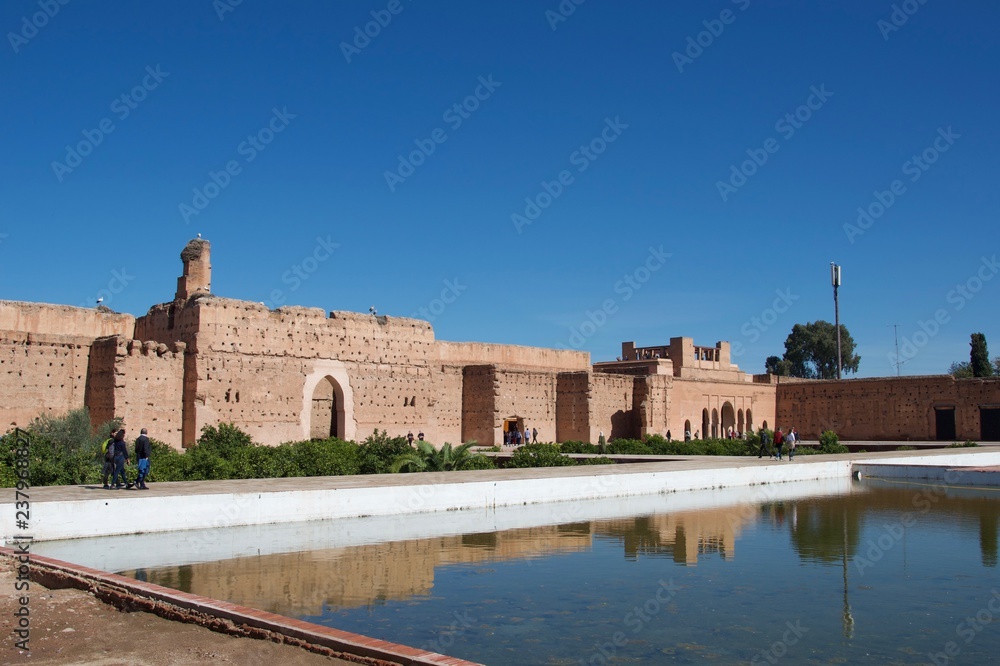 Reflections in a pond in a palace in Morocco