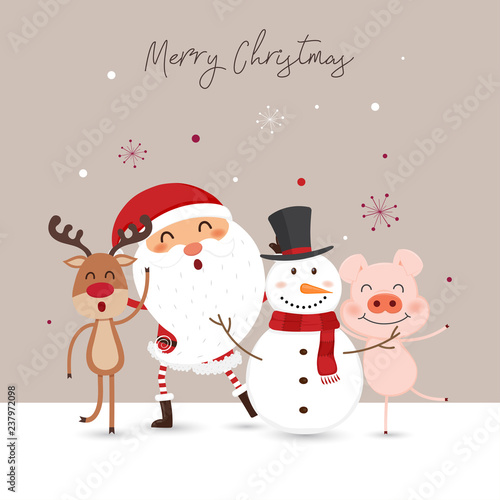Christmas card with Santa Claus,snowman and reindeer. © yuthana Choradet