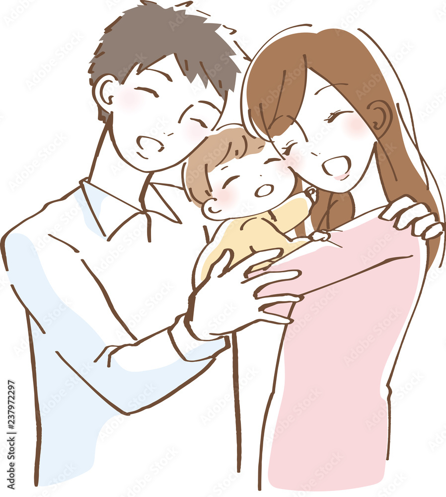 赤ちゃんを抱いて幸せそうな家族 イラスト 赤ちゃんを抱いて幸せそうな家族 イラスト