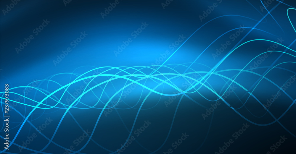Glowing abstract wave on dark, shiny motion, Christmas and New Year magic space light. Techno abstract background Glowing abstract wave on dark, shiny motion, Christmas and New Year magic space light. Techno abstract background