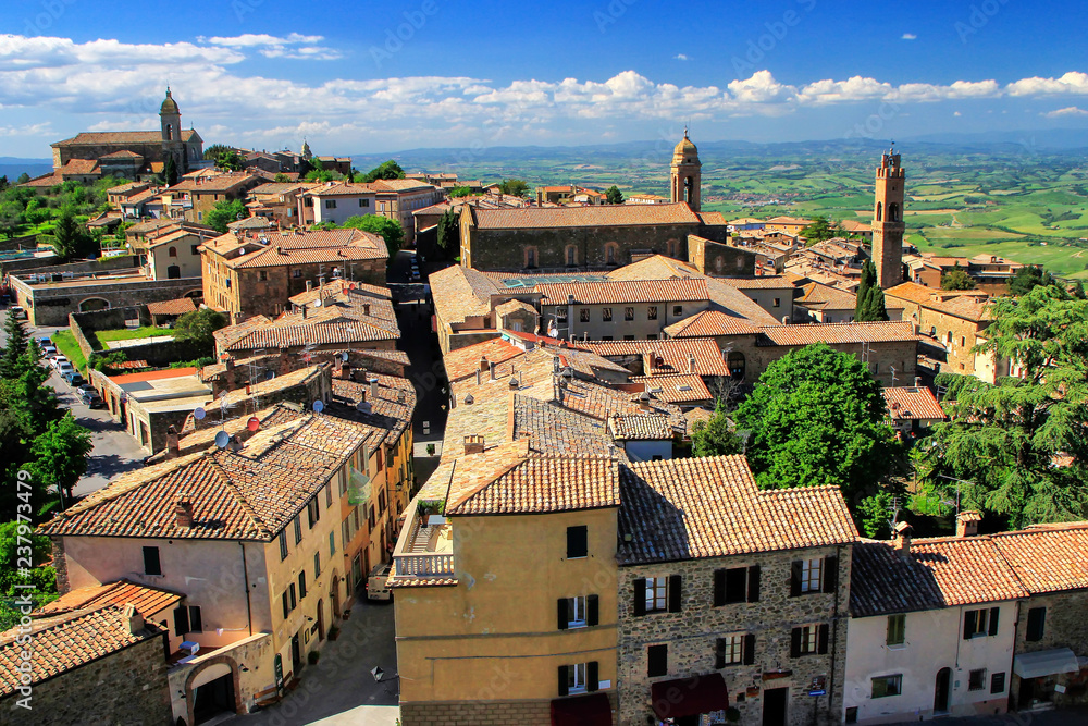 View of Montalcino town from the Fortress in Val d'Orcia, Tuscany, Italy