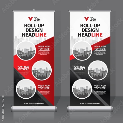 Roll up banner design template, vertical, abstract background, pull up design, modern x-banner, rectangle size. 
