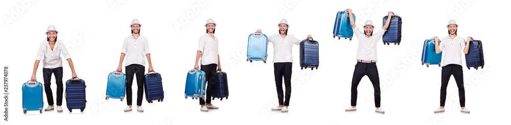 Travel vacation concept with luggage on white Travel vacation concept with luggage on white