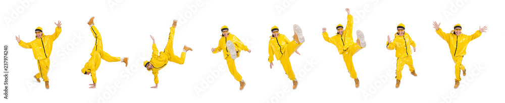 Modern dancer in yellow dress isolated on white Modern dancer in yellow dress isolated on white