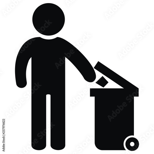 can for waste, black figure and trash can, vector icon	