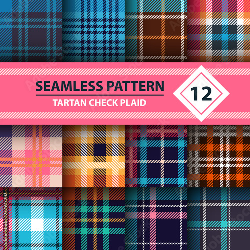 Classic tartan, Merry Christmas check plaid seamless patterns.
