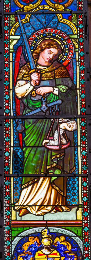 Fototapeta premium Archangel Michael Stained Glass Baptistery Cathedral Pisa Italy